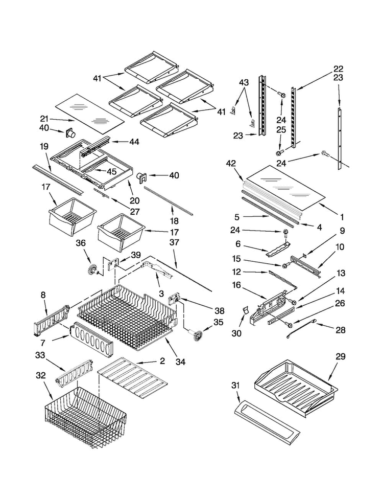 Shelf Parts Diagram and Parts List for 10672003010  Kenmore Refrigerator