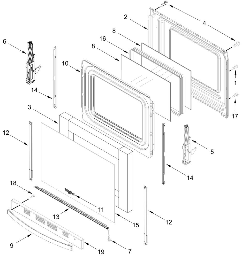 Door Parts Diagram and Parts List for YWSES5030SW0  Whirlpool Range