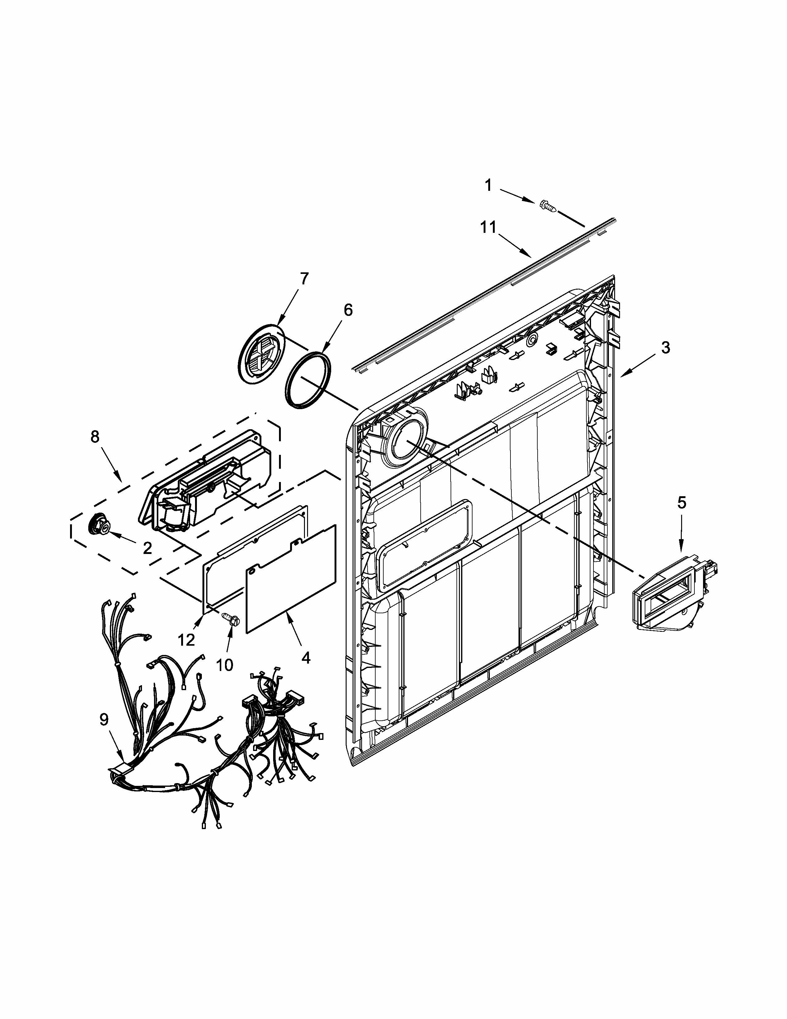 Inner Door Parts Diagram and Parts List for 66512723K311  Kenmore Dishwasher