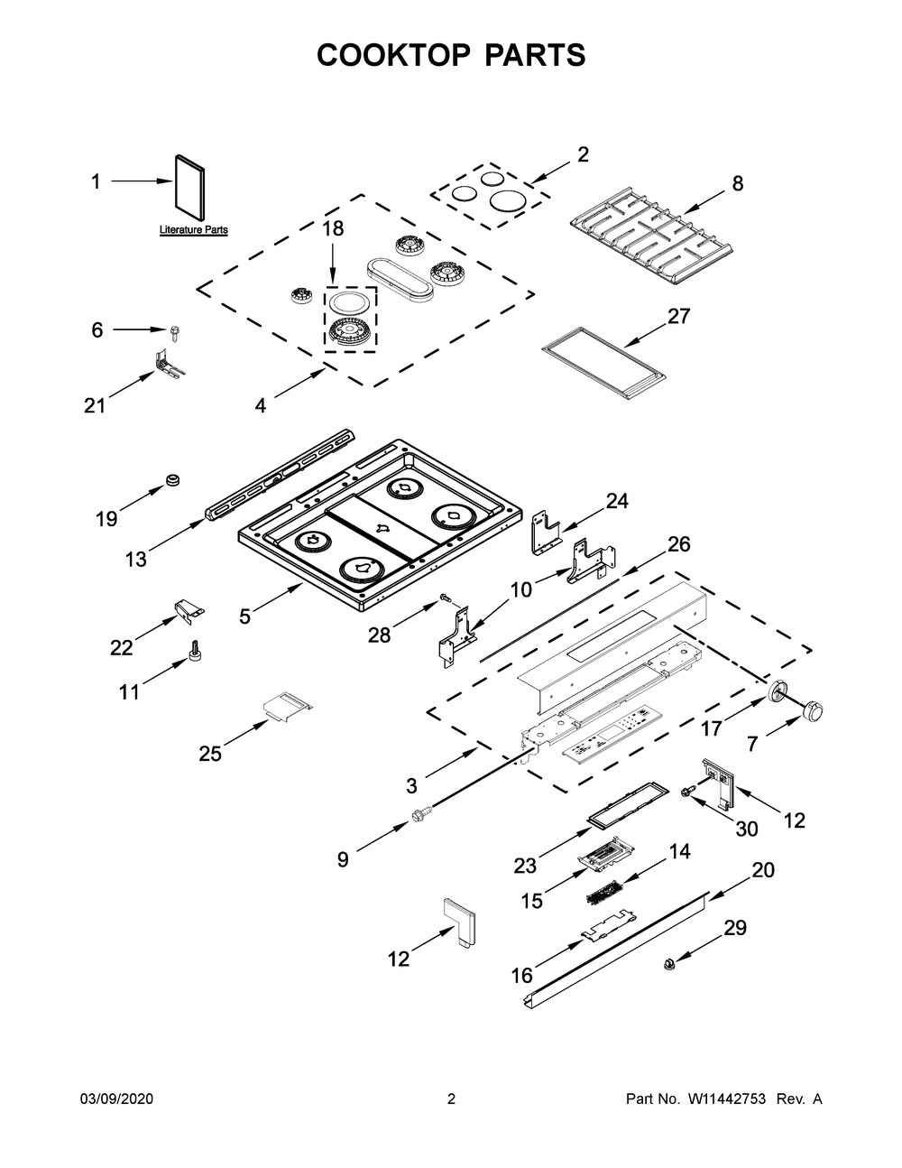 Cooktop Parts Diagram and Parts List for KSGB900ESS4  Whirlpool Range