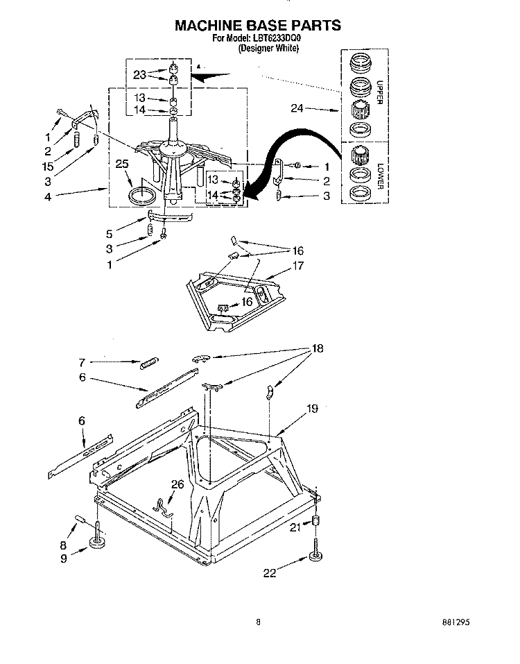 MACHINE BASE Diagram and Parts List for LBT6233DQ0  Whirlpool Washer
