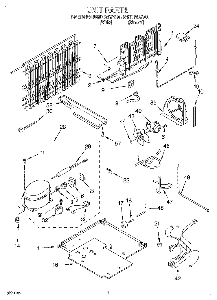 UNIT Diagram and Parts List for 3VET19NKFW01  Whirlpool Refrigerator