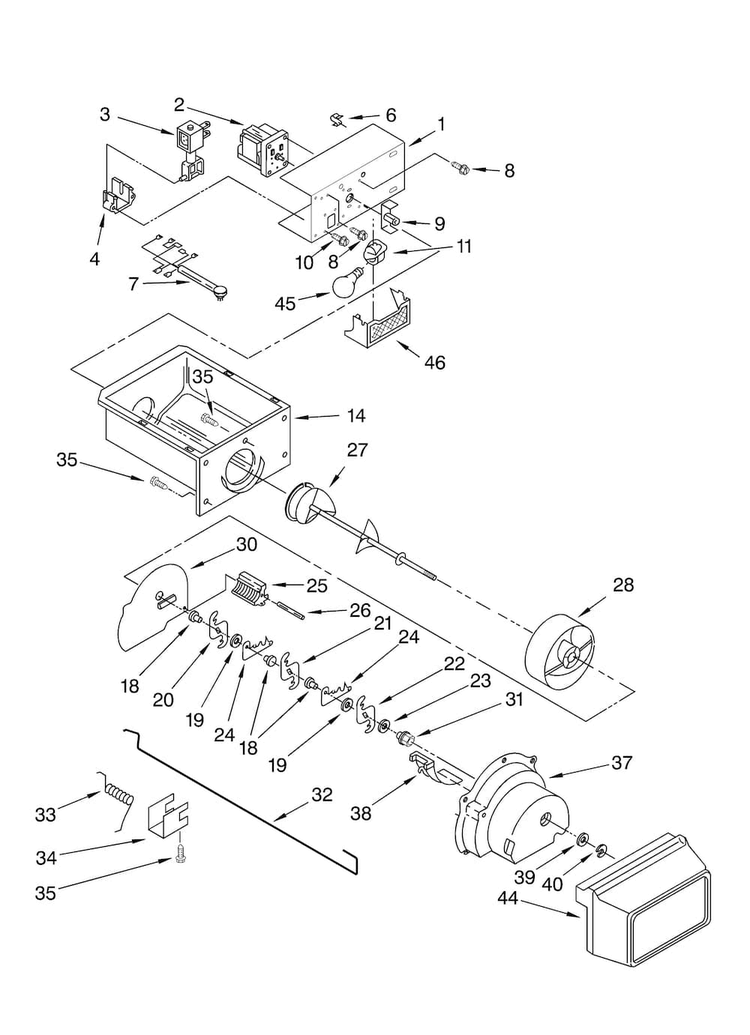 Motor And Ice Container Parts Diagram and Parts List for ED5LHGXNT00  Whirlpool Refrigerator