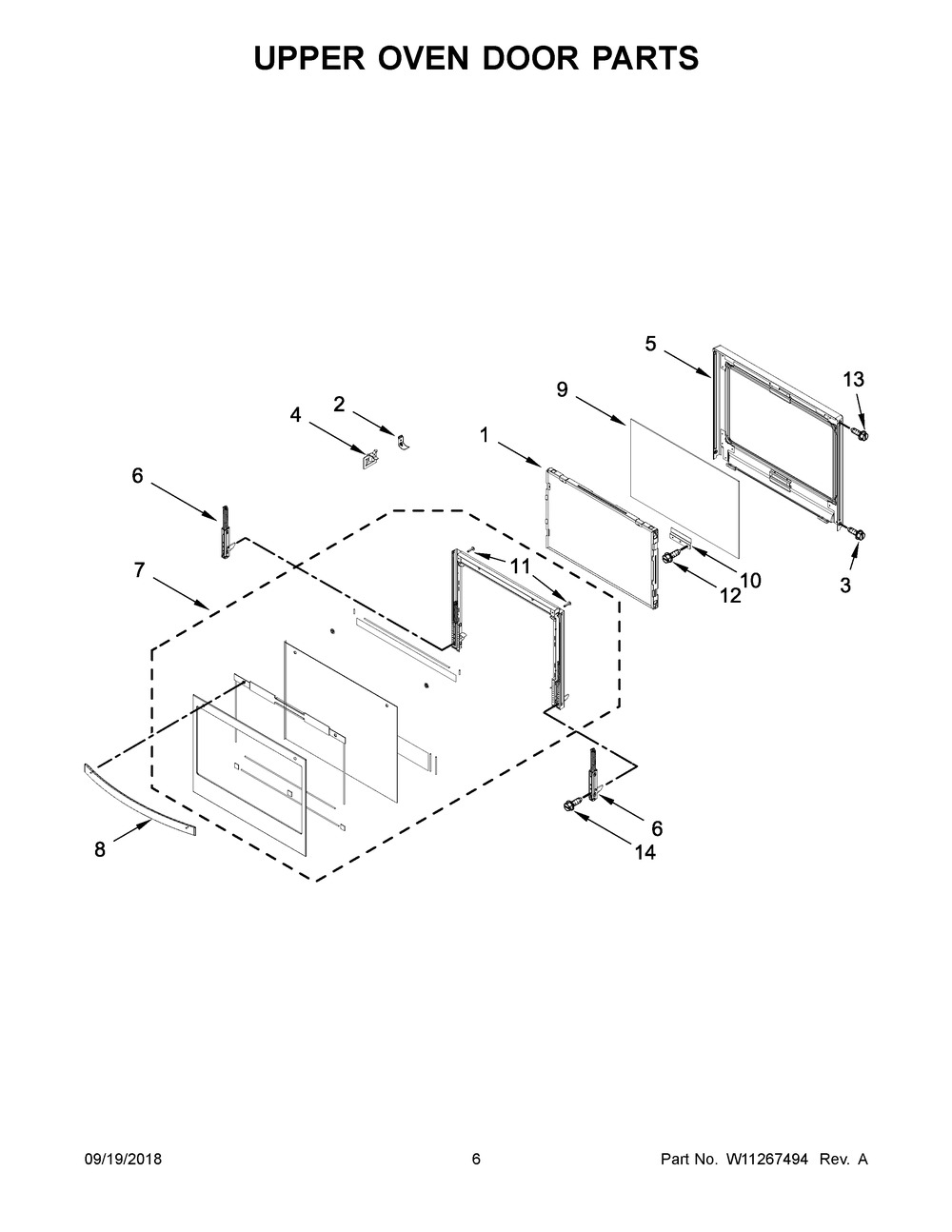 Upper Oven Door Parts Diagram and Parts List for WOD77EC0HS01  Whirlpool Wall Oven