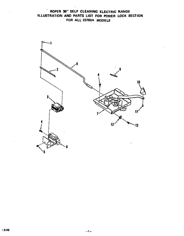 Power Lock Diagram and Parts List for 2376*0A  Roper Range