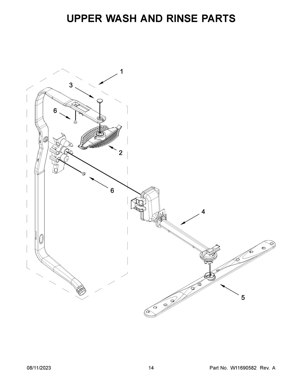 Upper Wash And Rinse Parts Diagram and Parts List for WDP730HAMZ1  Whirlpool Dishwasher