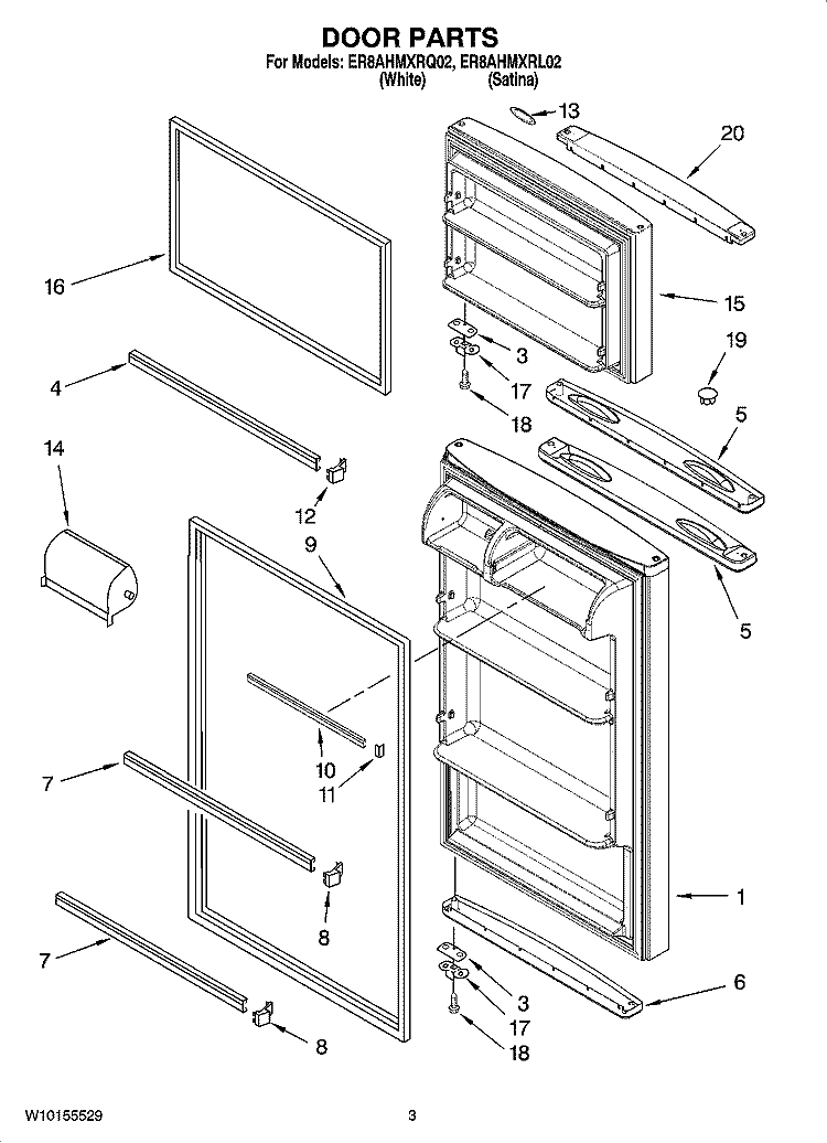 DOOR PARTS Diagram and Parts List for ER8AHMXRL02  Whirlpool Refrigerator