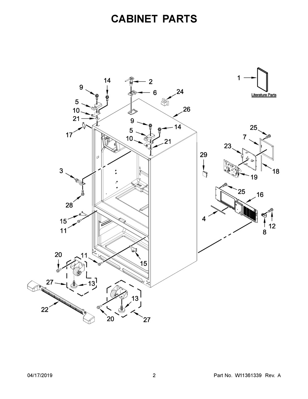 Cabinet Parts Diagram and Parts List for WRF555SDHV02  Whirlpool Refrigerator