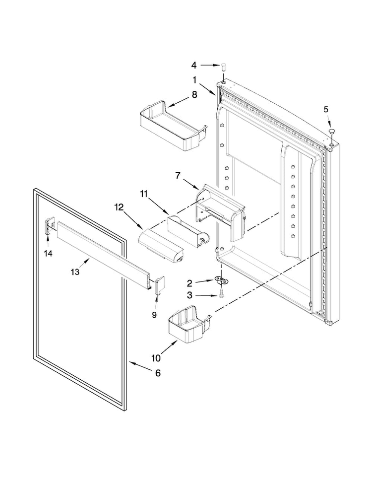 Refrigerator Door Parts Diagram and Parts List for 5VWT71REYF00  Whirlpool Refrigerator