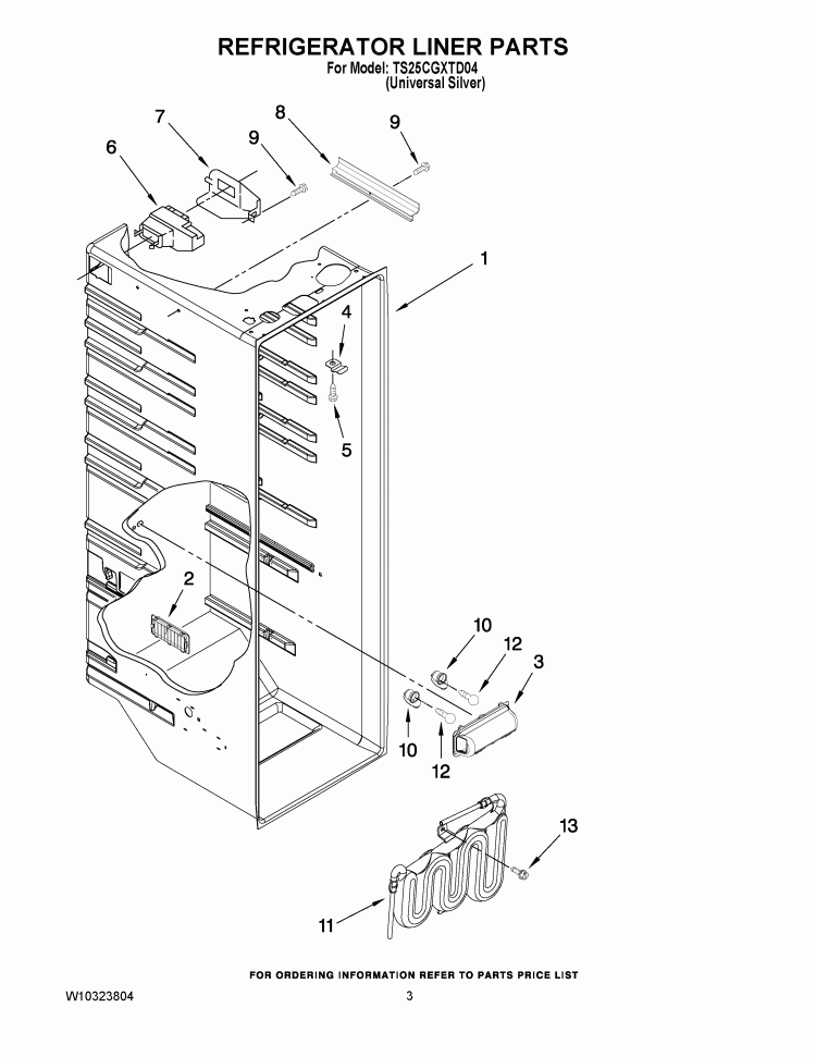 REFRIGERATOR LINER PARTS Diagram and Parts List for TS25CGXTD04  Estate Refrigerator