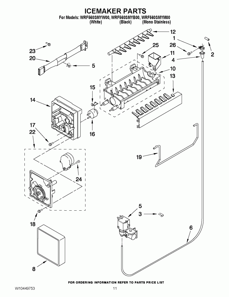 ICEMAKER PARTS Diagram and Parts List for WRF560SMYM00  Whirlpool Refrigerator