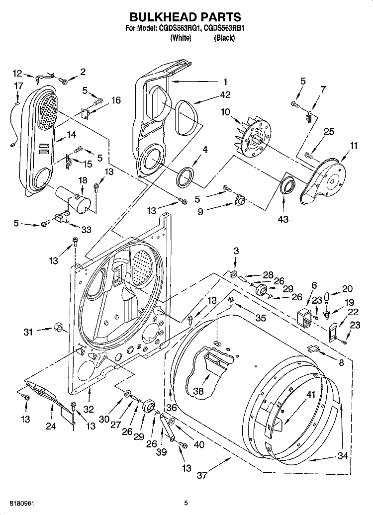 BULKHEAD PARTS Diagram and Parts List for CGDS563RQ1  Crosley Dryer