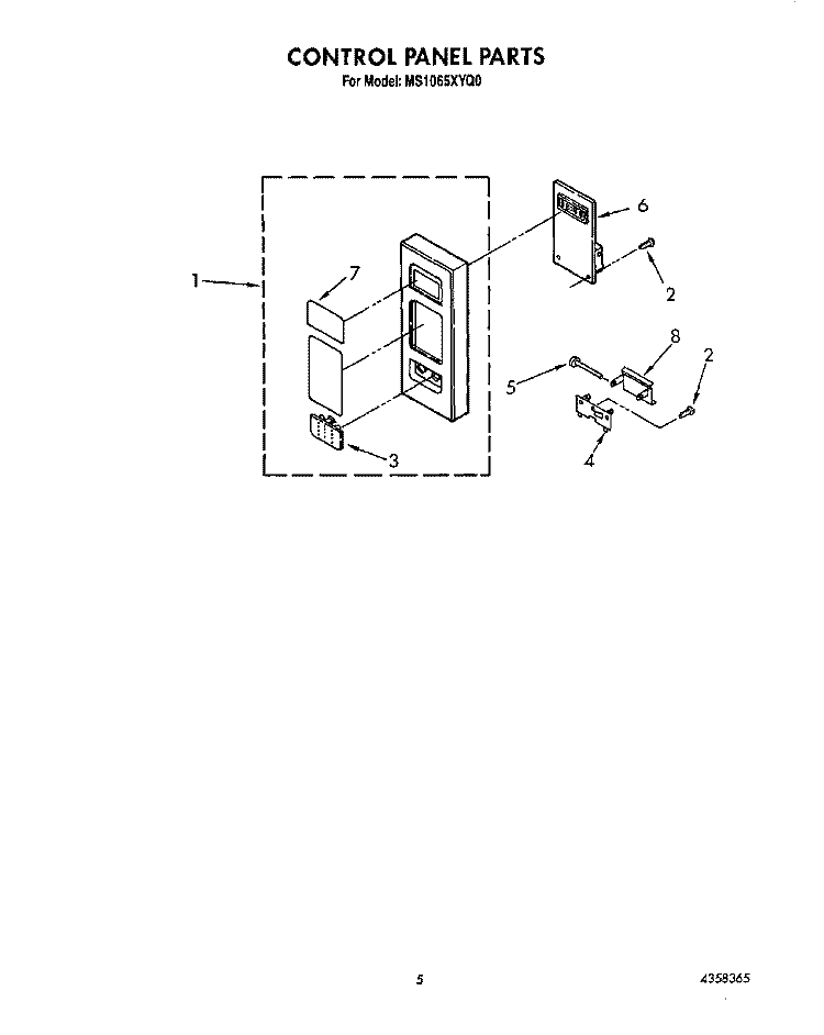 CONTROL PANEL Diagram and Parts List for MS1065XYQ0  Whirlpool Microwave