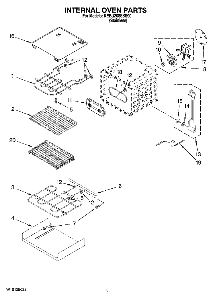 INTERNAL OVEN PARTS Diagram and Parts List for KEBU208SSS00  KitchenAid Wall Oven