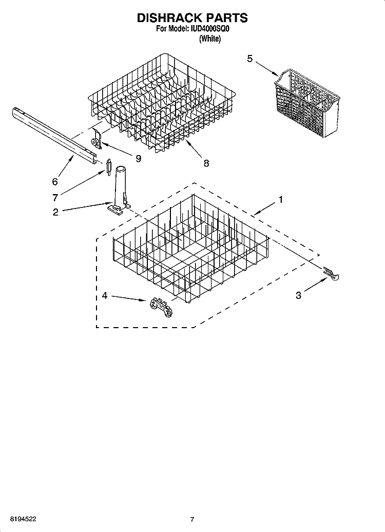 DISHRACK PARTS, OPTIONAL PARTS (NOT INCLUDED) Diagram and Parts List for IUD4000SQ0  Whirlpool Dishwasher