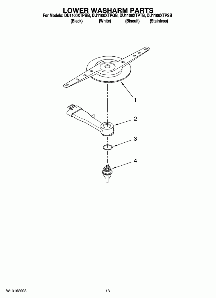 LOWER WASHARM PARTS, OPTIONAL PARTS (NOT INCLUDED) Diagram and Parts List for DU1100XTPBB  Whirlpool Dishwasher
