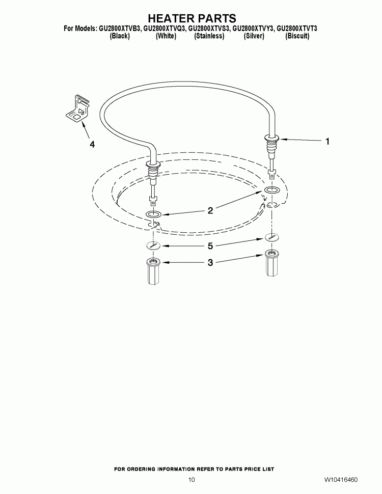 HEATER PARTS Diagram and Parts List for GU2800XTVS3  Whirlpool Dishwasher