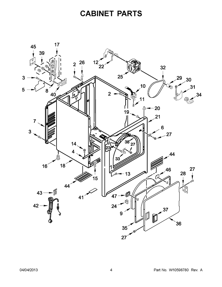 CABINET PARTS Diagram and Parts List for 3SWED4800YQ2  Whirlpool Dryer