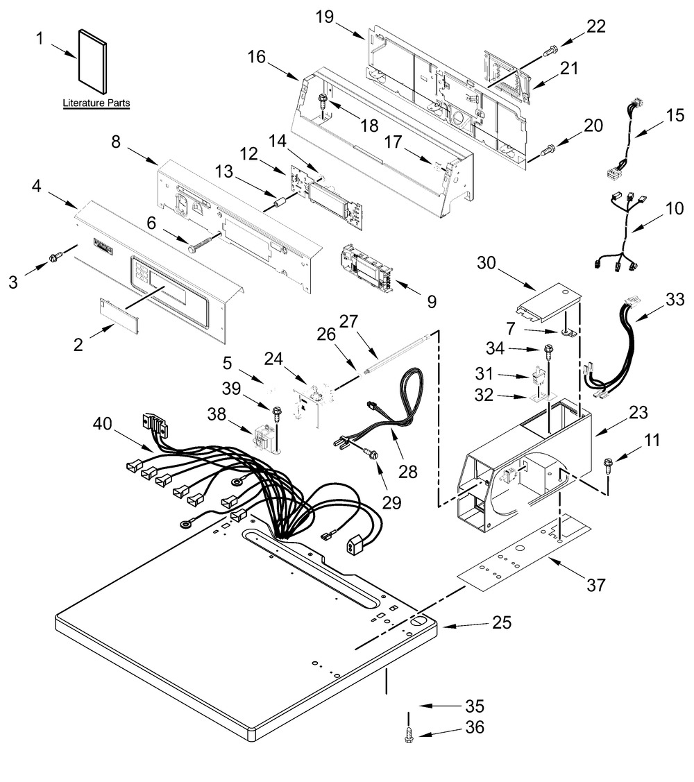 Top And Console Parts Diagram and Parts List for MDE20PDFYW0  Whirlpool Dryer