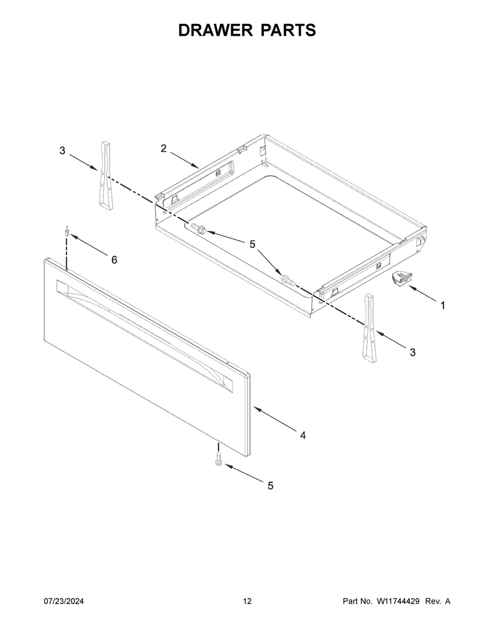 07 - Drawer Parts Diagram and Parts List for WFGS5030RB0  Whirlpool Range
