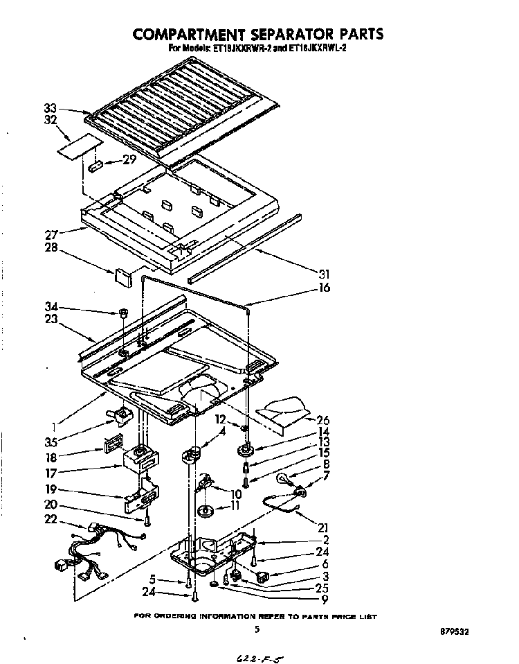 Compartment Separator Diagram and Parts List for ET18JKXRW2  Whirlpool Refrigerator