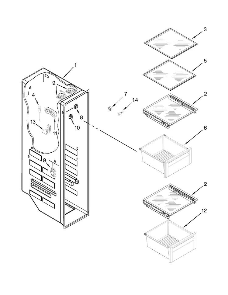 Freezer Liner Parts Diagram and Parts List for KSC23C8EYY03  KitchenAid Refrigerator