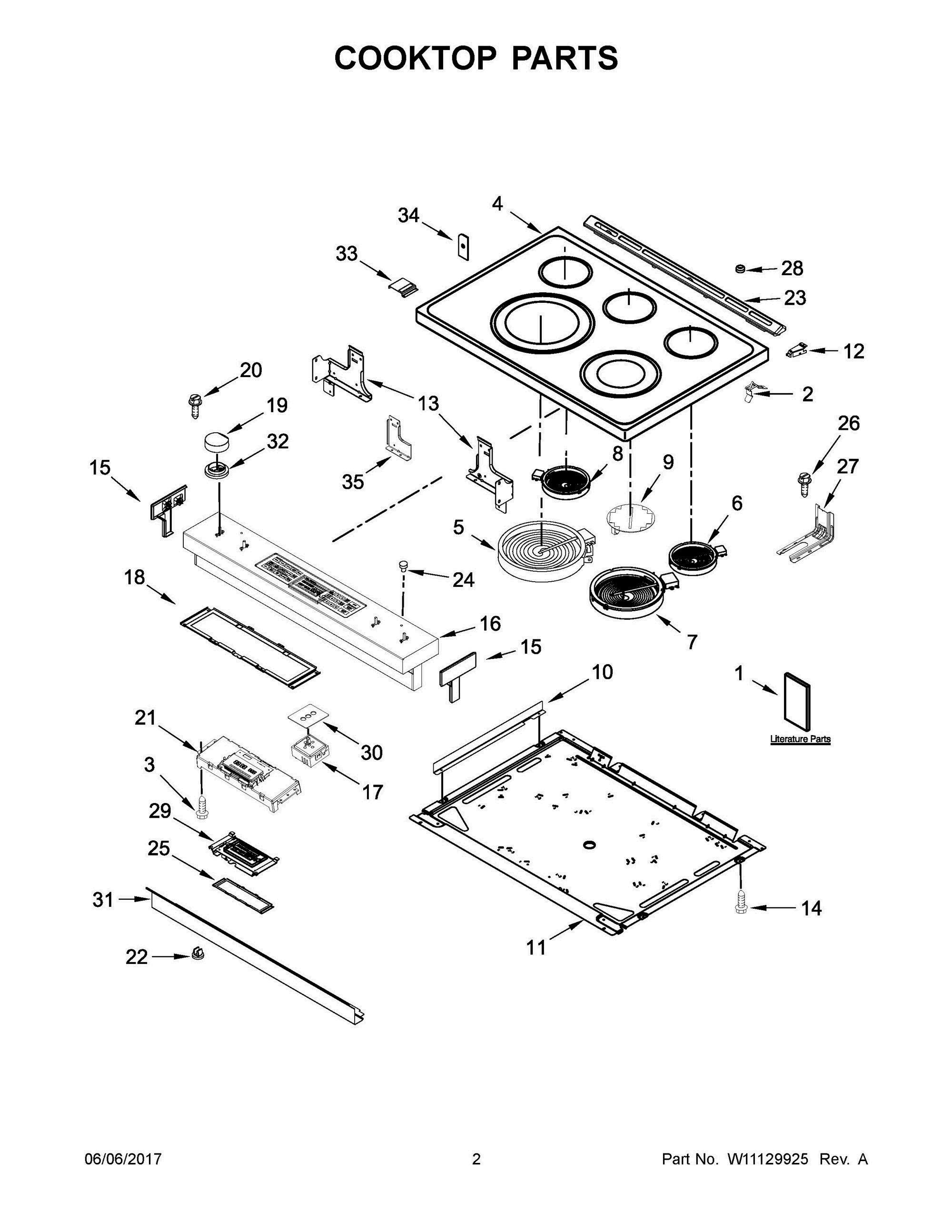 02 - COOKTOP PARTS Diagram and Parts List for JES1450FS0  Whirlpool Range