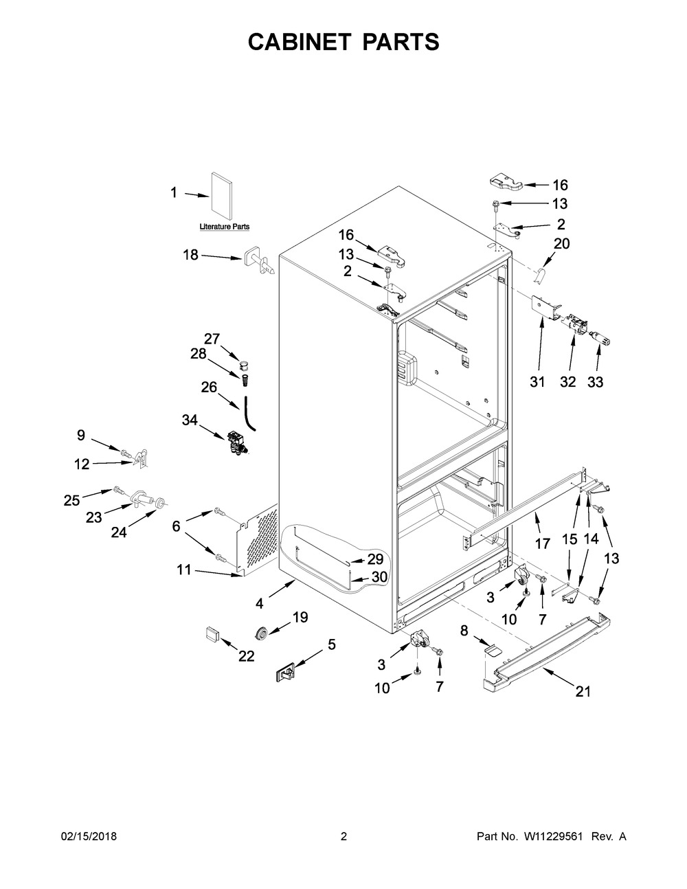 Cabinet Parts Diagram and Parts List for WRF560SMHZ00  Whirlpool Refrigerator