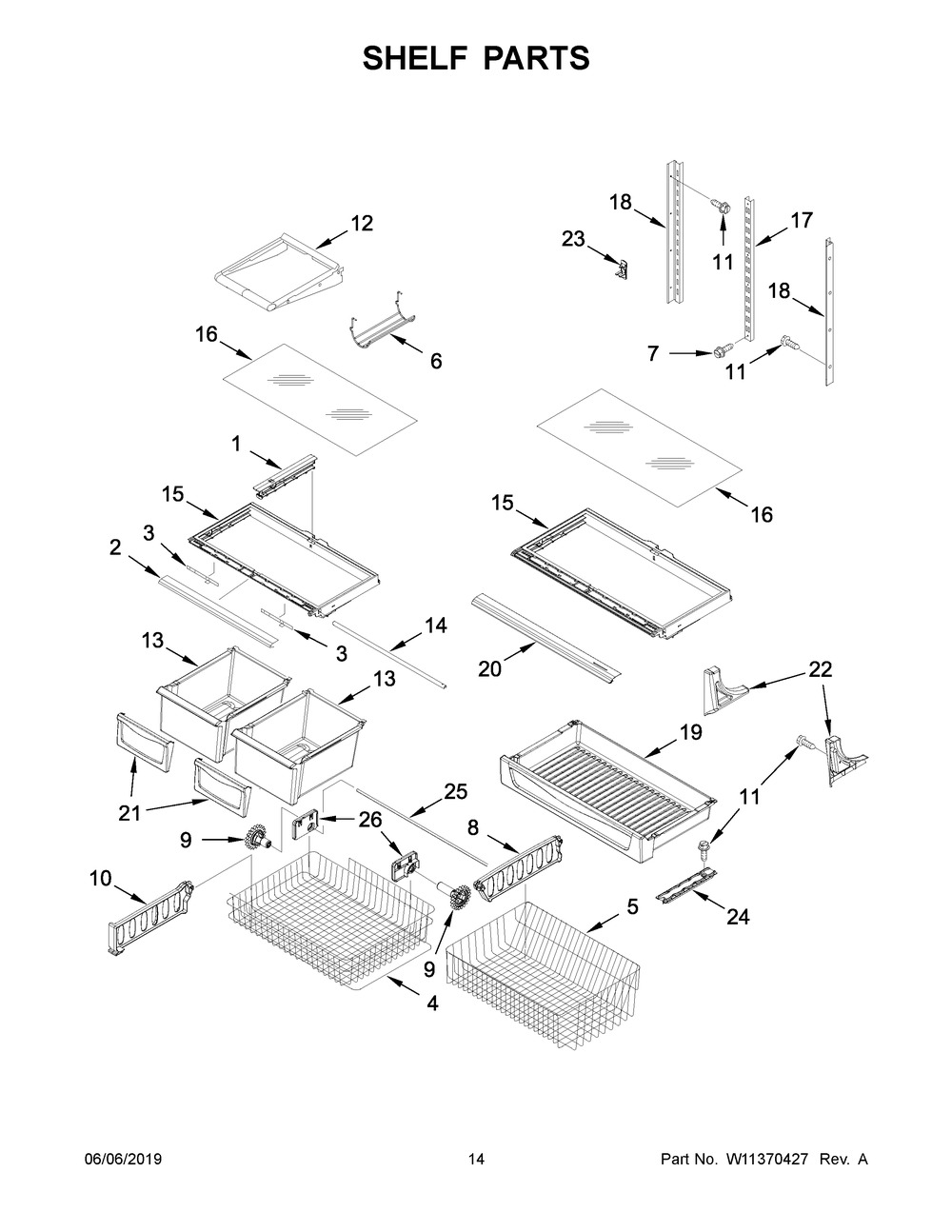 Shelf Parts Diagram and Parts List for KRBL109ESS01  Whirlpool Refrigerator
