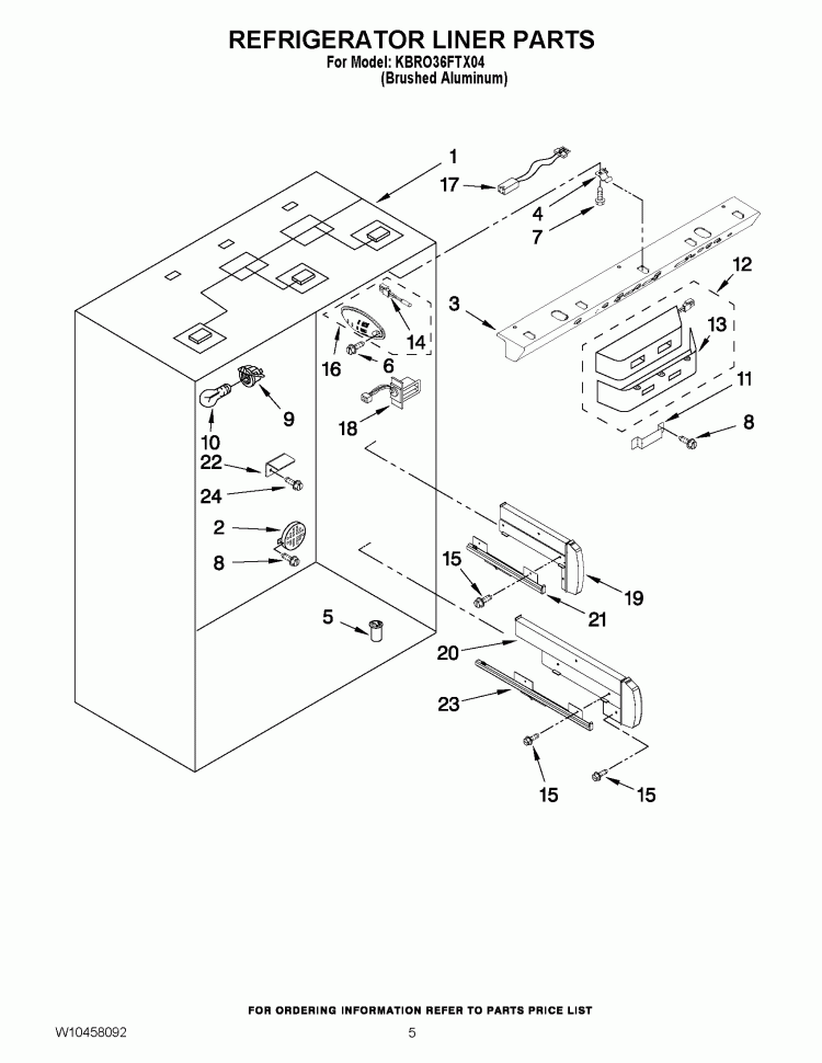 REFRIGERATOR LINER PARTS Diagram and Parts List for KBRO36FTX04  KitchenAid Refrigerator