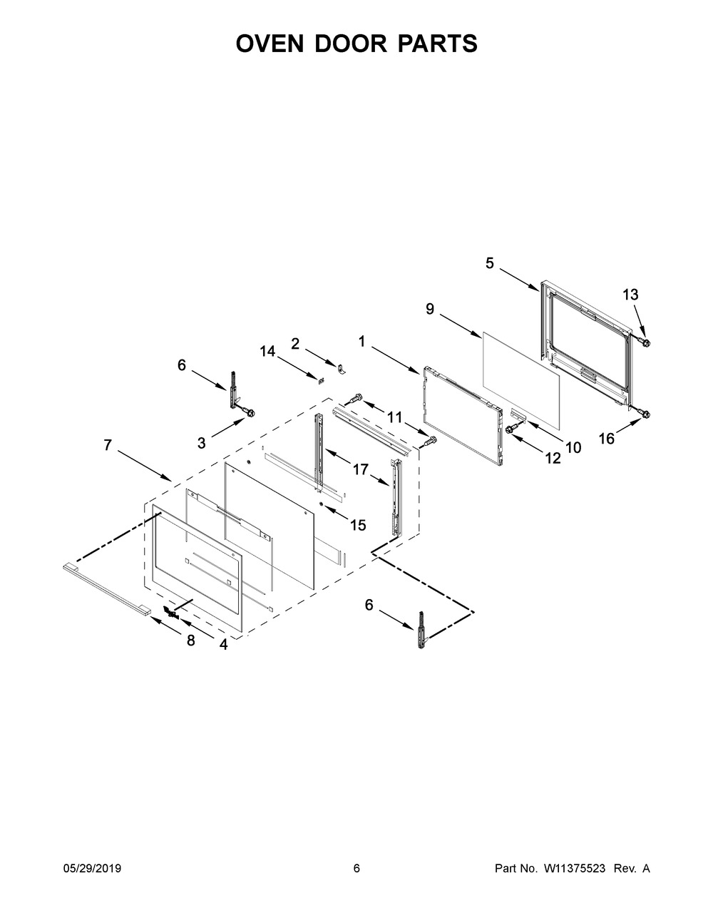 Oven Door Parts Diagram and Parts List for WOCA7EC0HN02  Whirlpool Microwave Oven Combo
