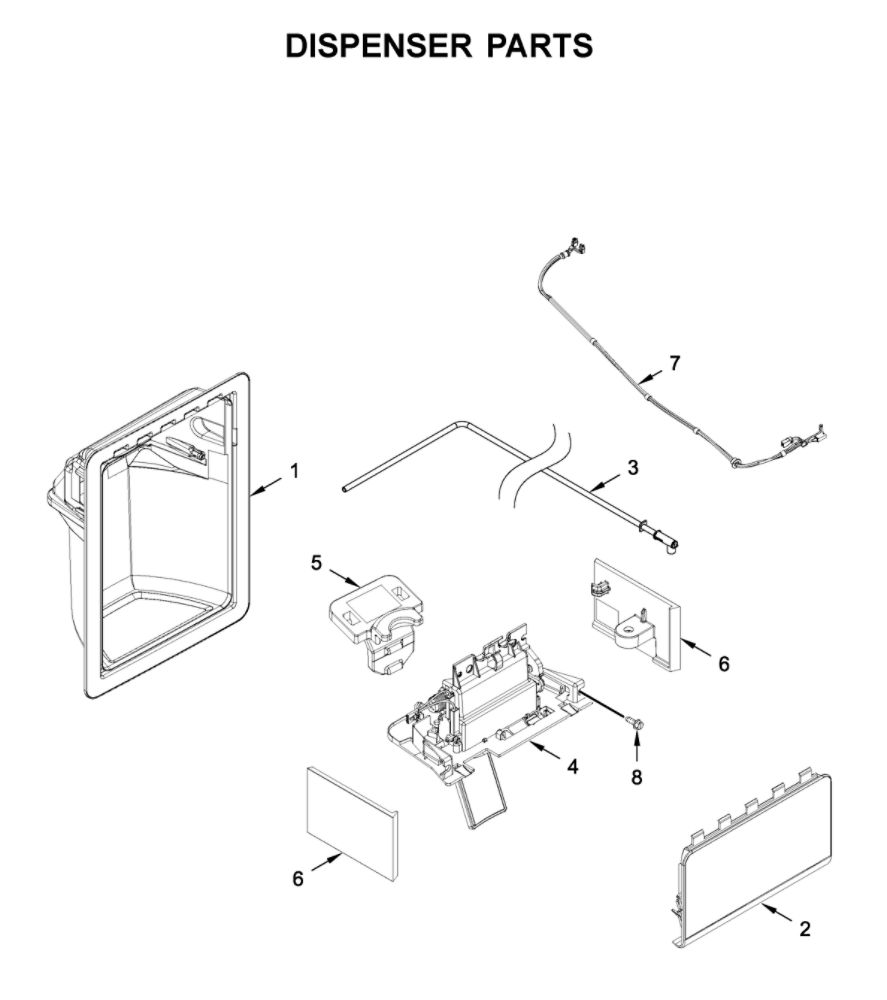 Dispenser Parts Diagram and Parts List for 10651753713  Kenmore Refrigerator