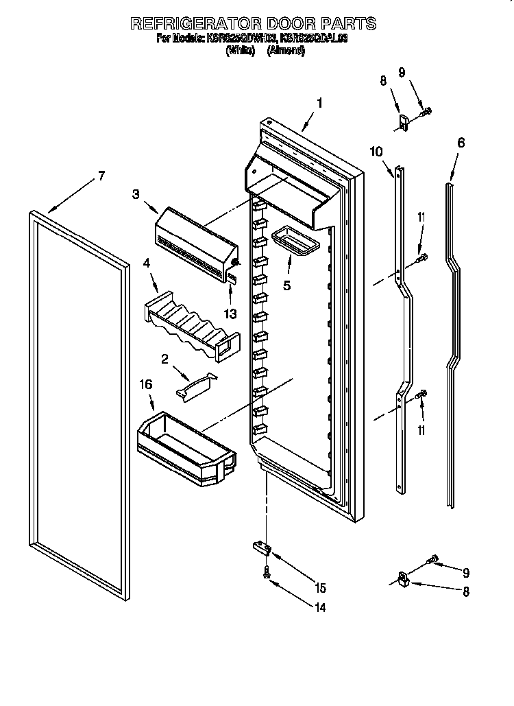 Refrigerator Door Diagram and Parts List for 885779  KitchenAid Refrigerator