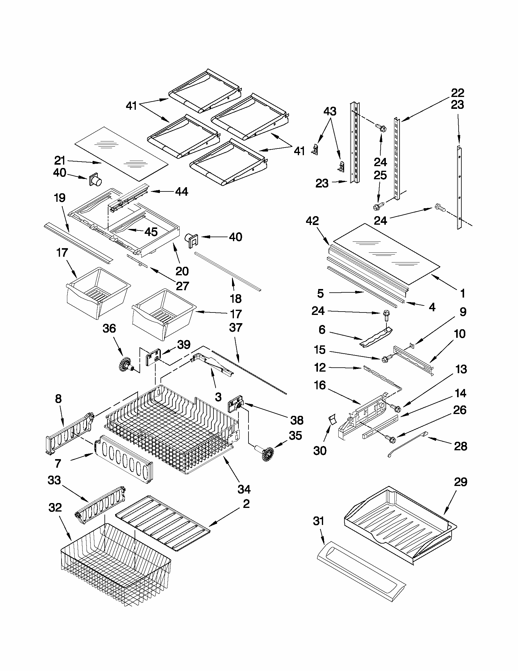 Shelf Parts Diagram and Parts List for 59679323014  Kenmore Refrigerator