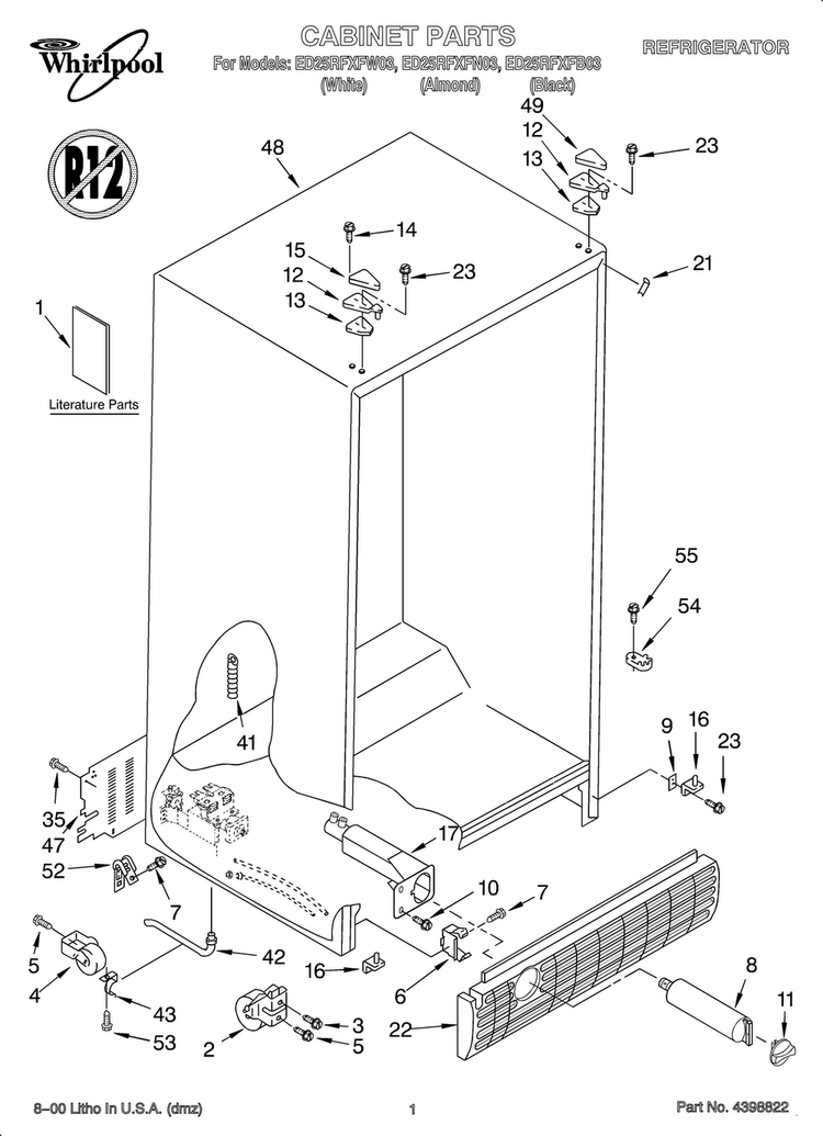 Cabinet/literature Diagram and Parts List for OEMED25RFXFW03  Whirlpool Refrigerator
