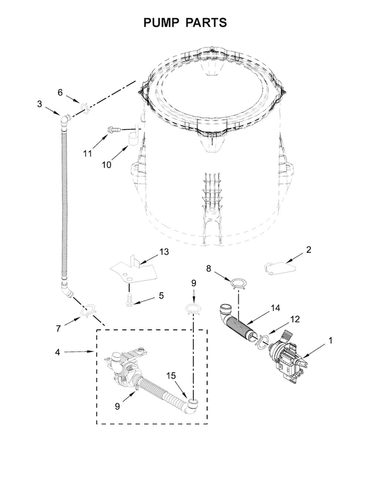 Pump Parts Diagram and Parts List for 7MWTW8500EC0  Whirlpool Washer