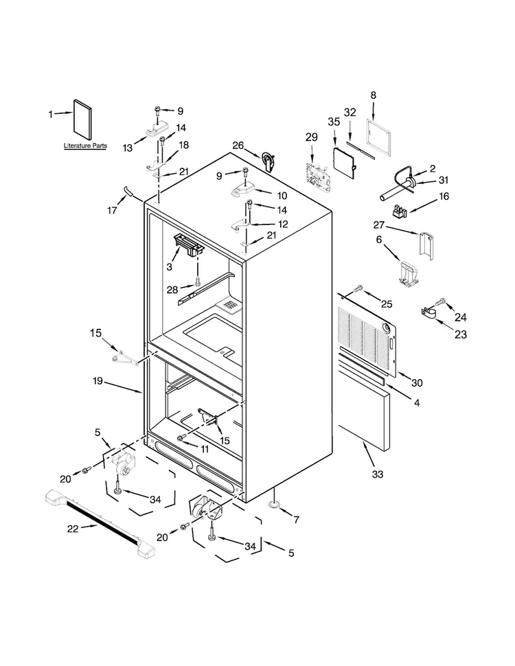 Cabinet Parts Diagram and Parts List for WRF540CWBW01  Whirlpool Refrigerator