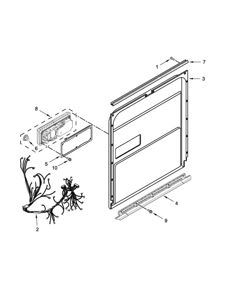 Inner Door Parts Diagram and Parts List for 7WDT950SAYM3  Whirlpool Dishwasher