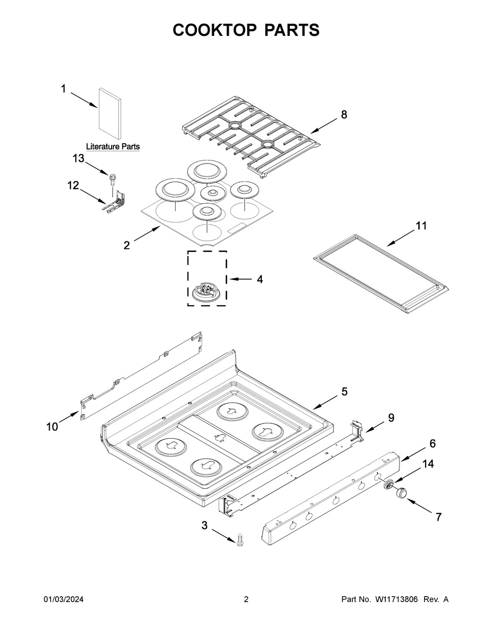 Cooktop Parts Diagram and Parts List for KFGG500EBS8  KitchenAid Range