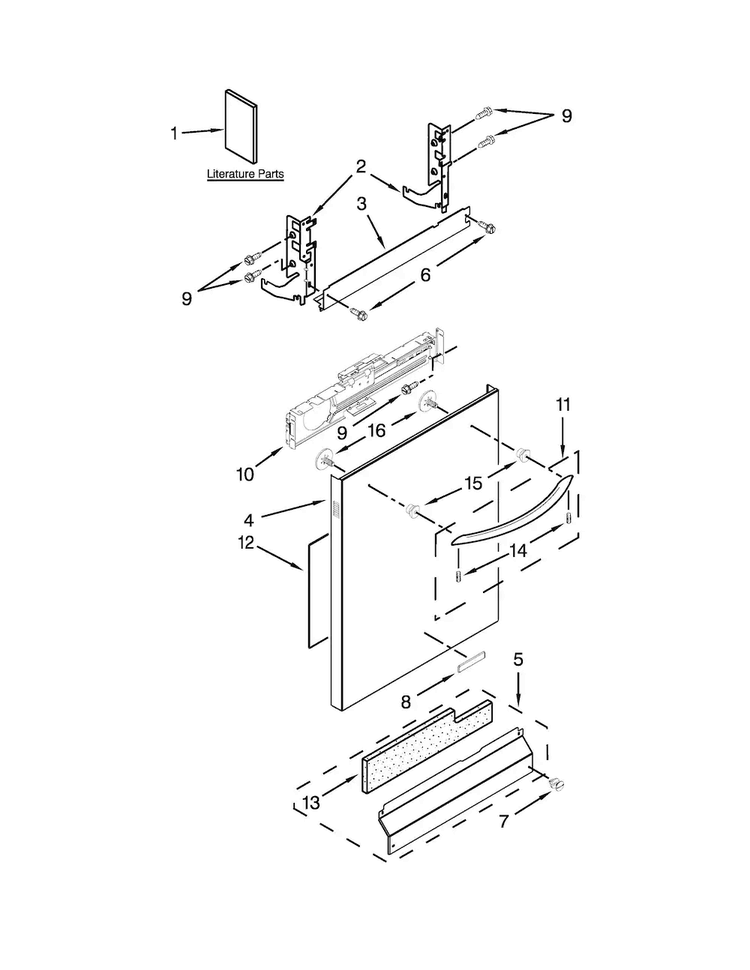 Door And Panel Parts Diagram and Parts List for WDT910SSYB3  Whirlpool Dishwasher