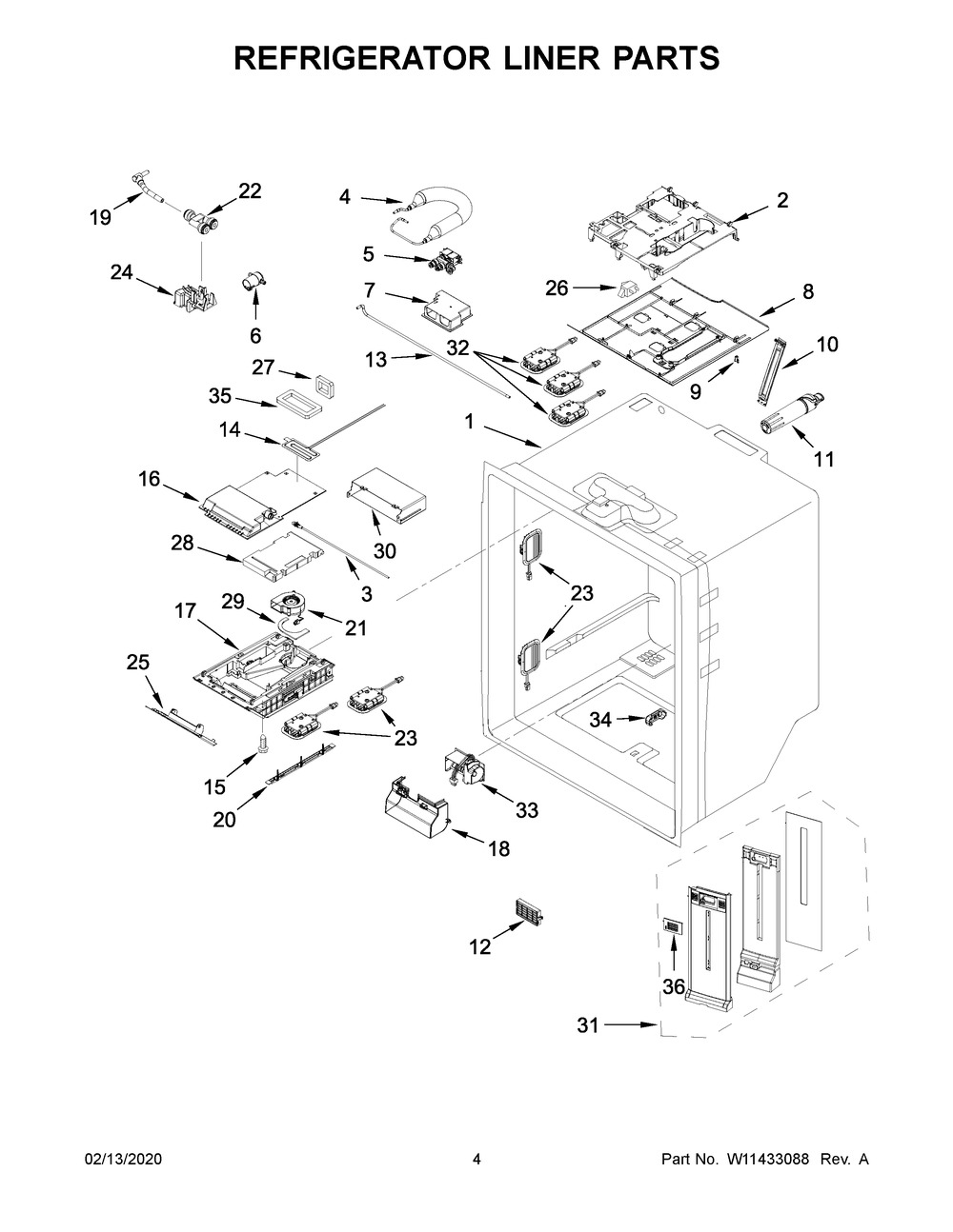 Refrigerator Liner Parts Diagram and Parts List for WRF757SDHZ01  Whirlpool Refrigerator