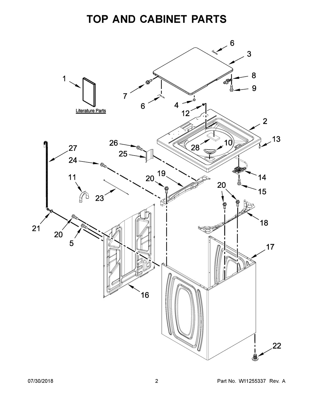Top And Cabinet Parts Diagram and Parts List for WTW4955HW1  Whirlpool Washer