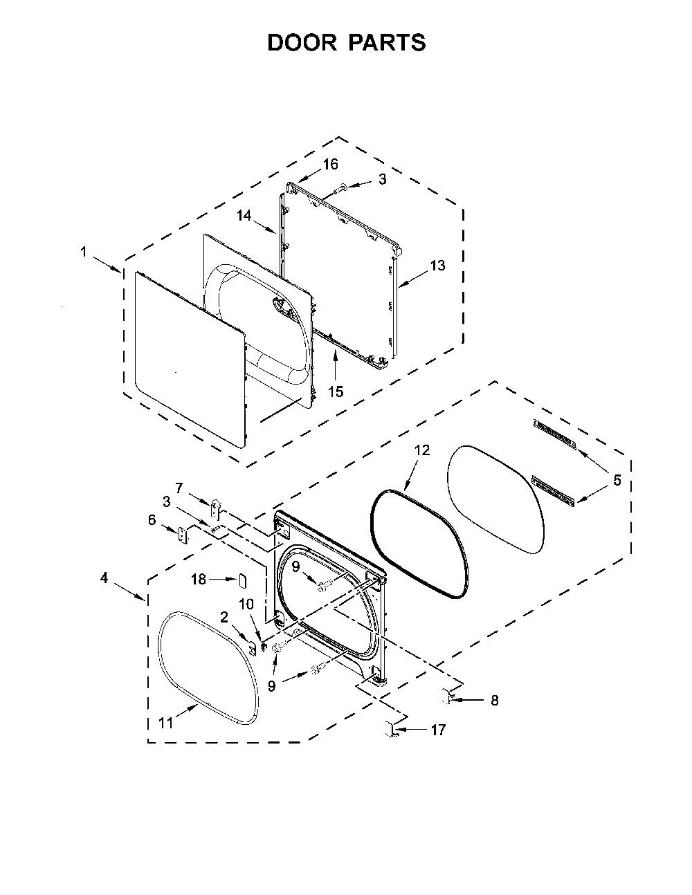 Door parts Diagram and Parts List for 11079132414  Kenmore Dryer