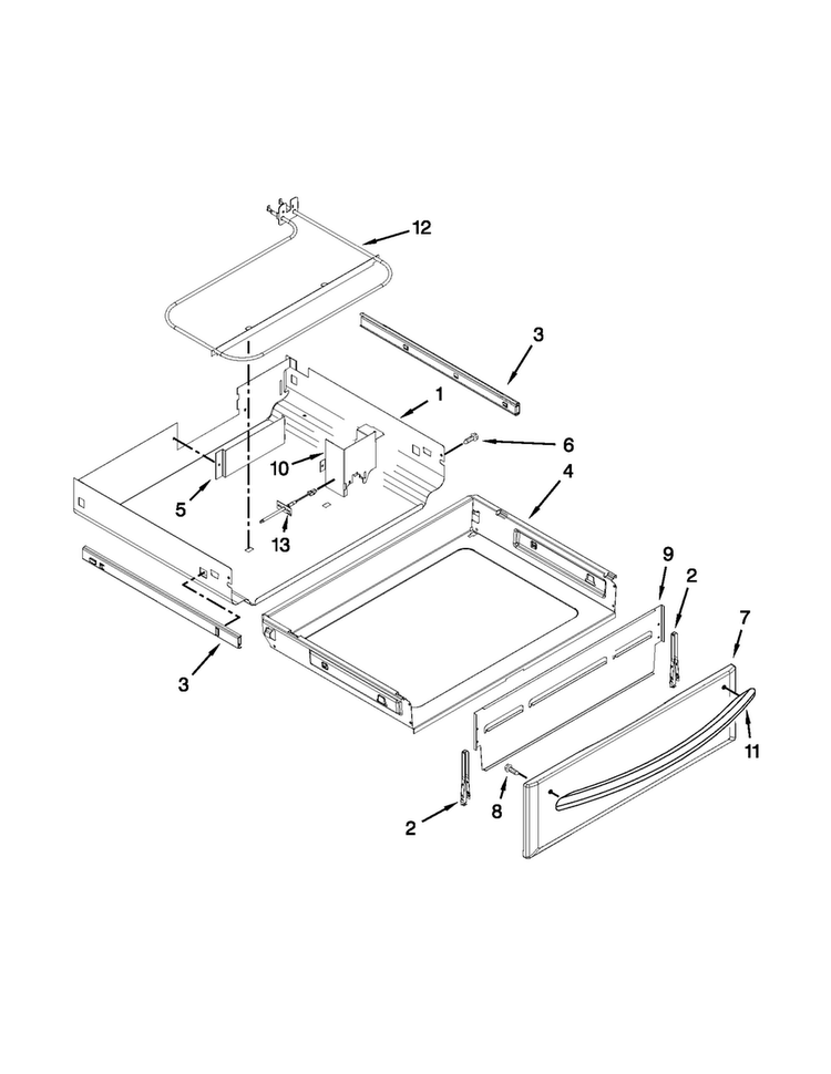 Drawer Parts Diagram and Parts List for KGRS308BSS1  KitchenAid Range