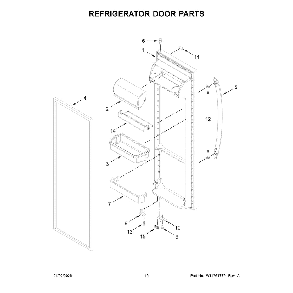 Refrigerator Door Parts Diagram and Parts List for WRS325SDHB11  Whirlpool Refrigerator