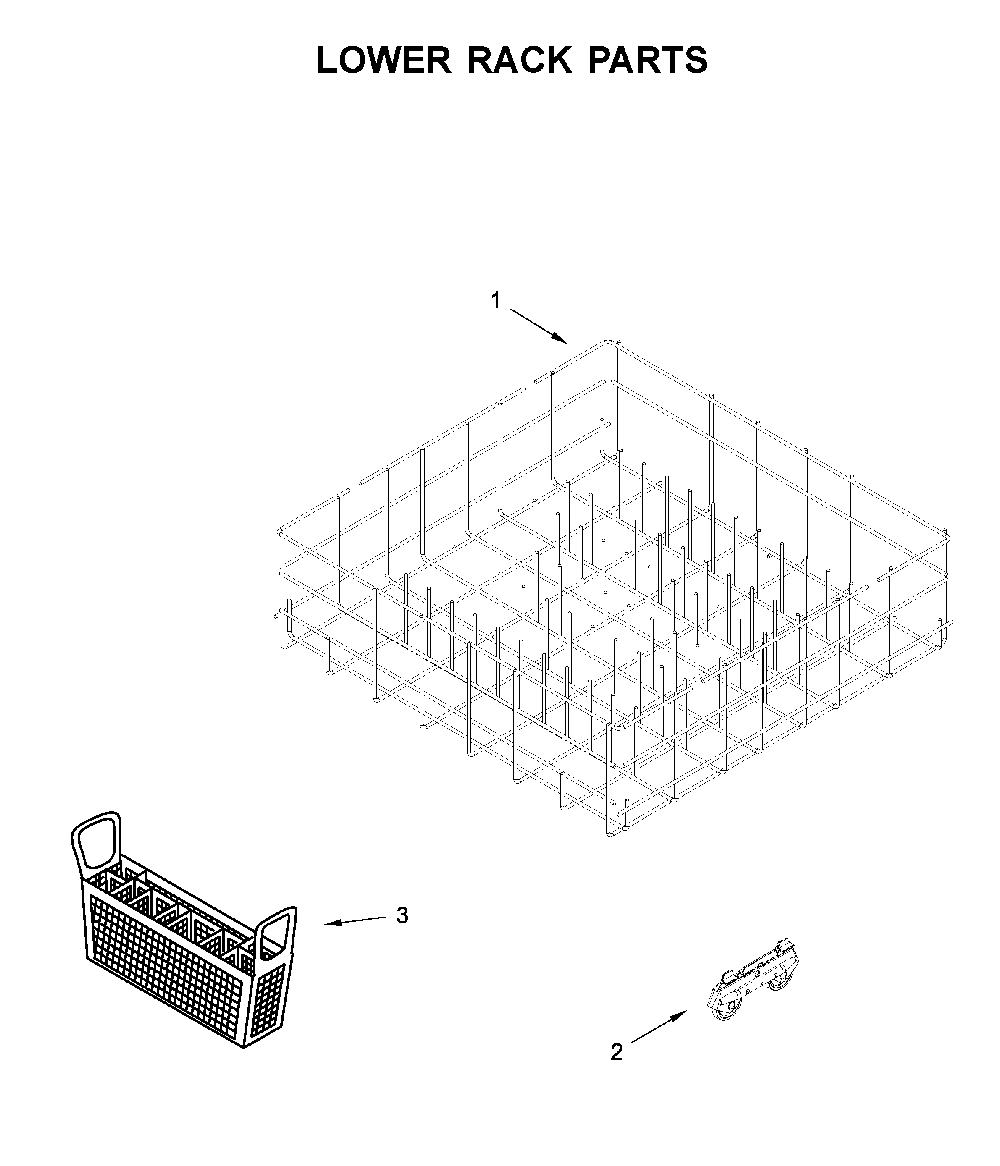 Lower rack parts Diagram and Parts List for WDP370PAHW1  Whirlpool Dishwasher