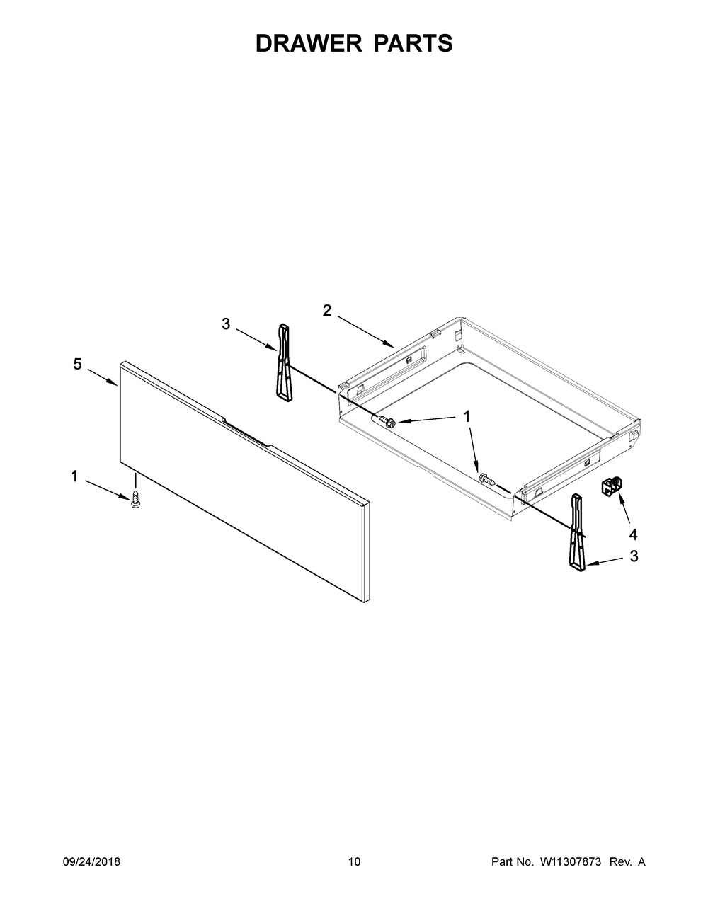 Drawer Parts Diagram and Parts List for WEG515S0FV1  Whirlpool Range