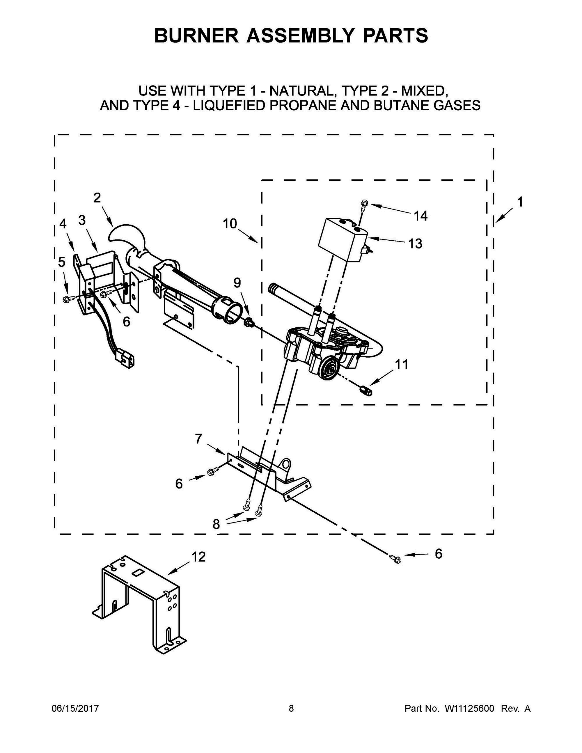 05 - BURNER ASSEMBLY PARTS Diagram and Parts List for WGD7000DW3  Whirlpool Dryer
