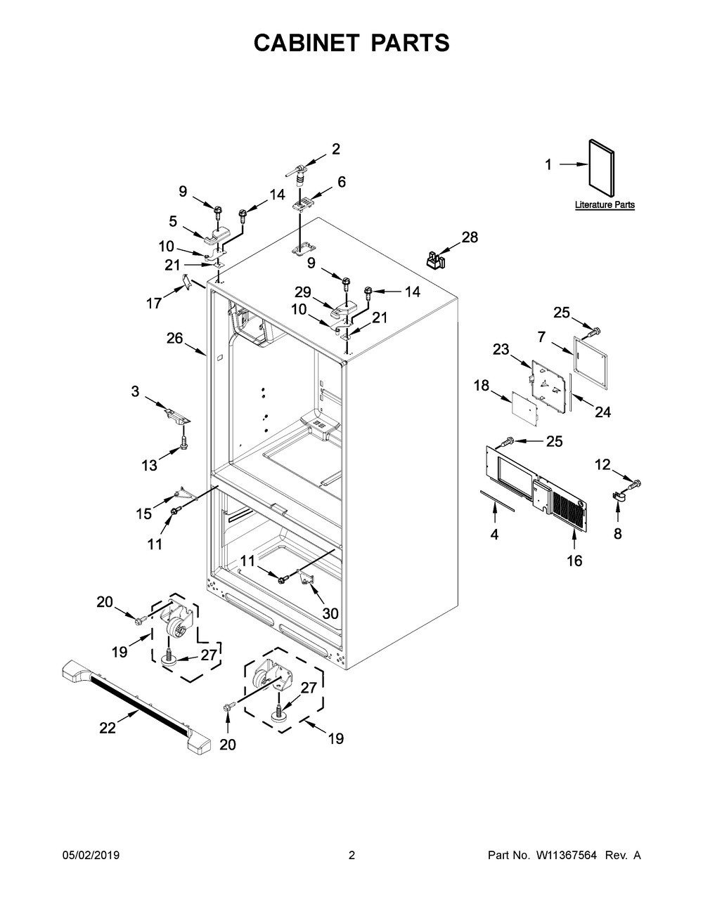 Cabinet Parts Diagram and Parts List for WRF550CDHZ02  Whirlpool Refrigerator