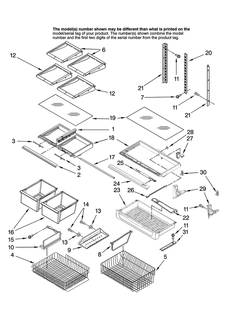 Shelf Parts Diagram and Parts List for KBRS22KTSS11  KitchenAid Refrigerator